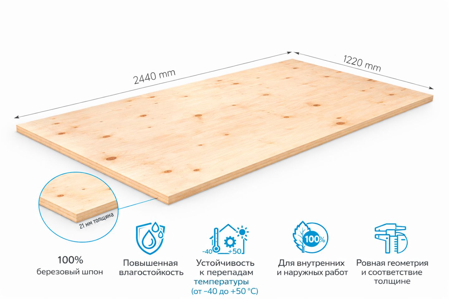 Фанера ФСФ 21мм 2440х1220 мм сорт TS нешлифованная березовая влагостойкая