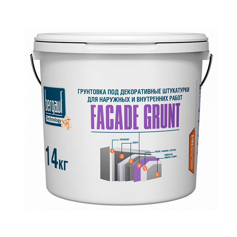 Грунтовка под декоративные штукатурки для внутренних и наружных работ BERGAUF Facade Grunt 14 кг