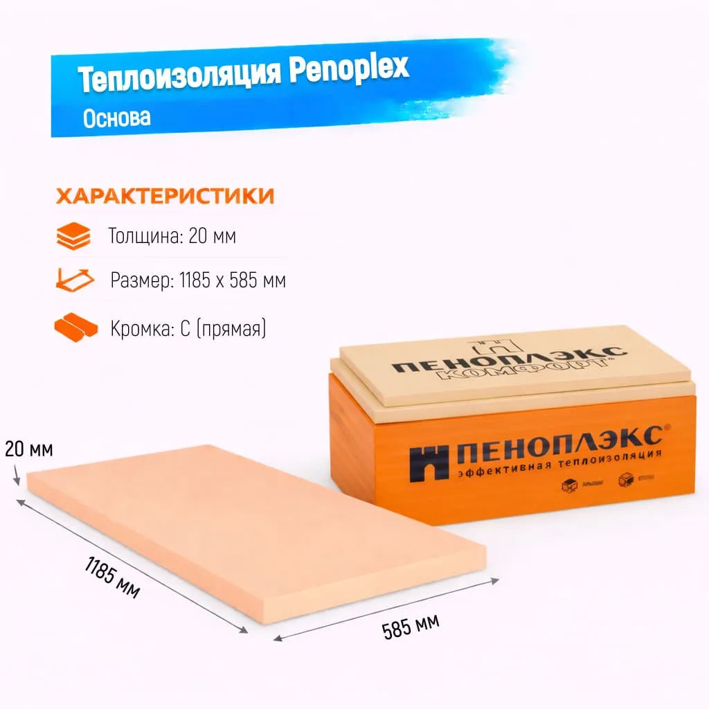Пенополистирол экструдированный 20мм 1185х585мм Пеноплэкс Основа