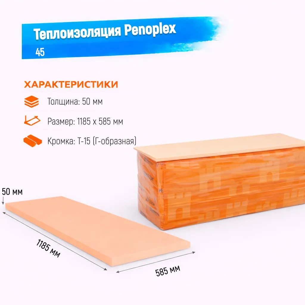 Пенополистирол экструдированный 50мм 585х1185мм Пеноплэкс 45