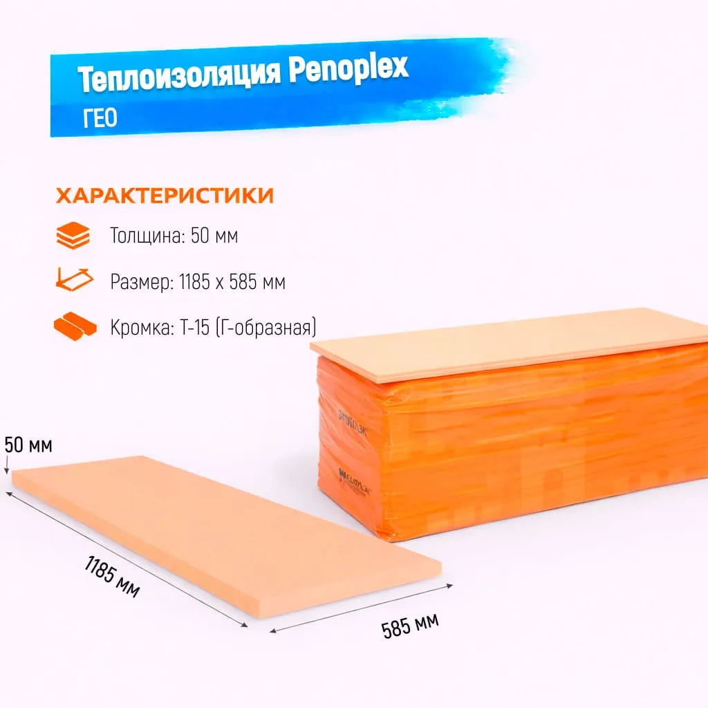 Пенополистирол экструдированный 50мм 1185х585мм Пеноплэкс ГЕО