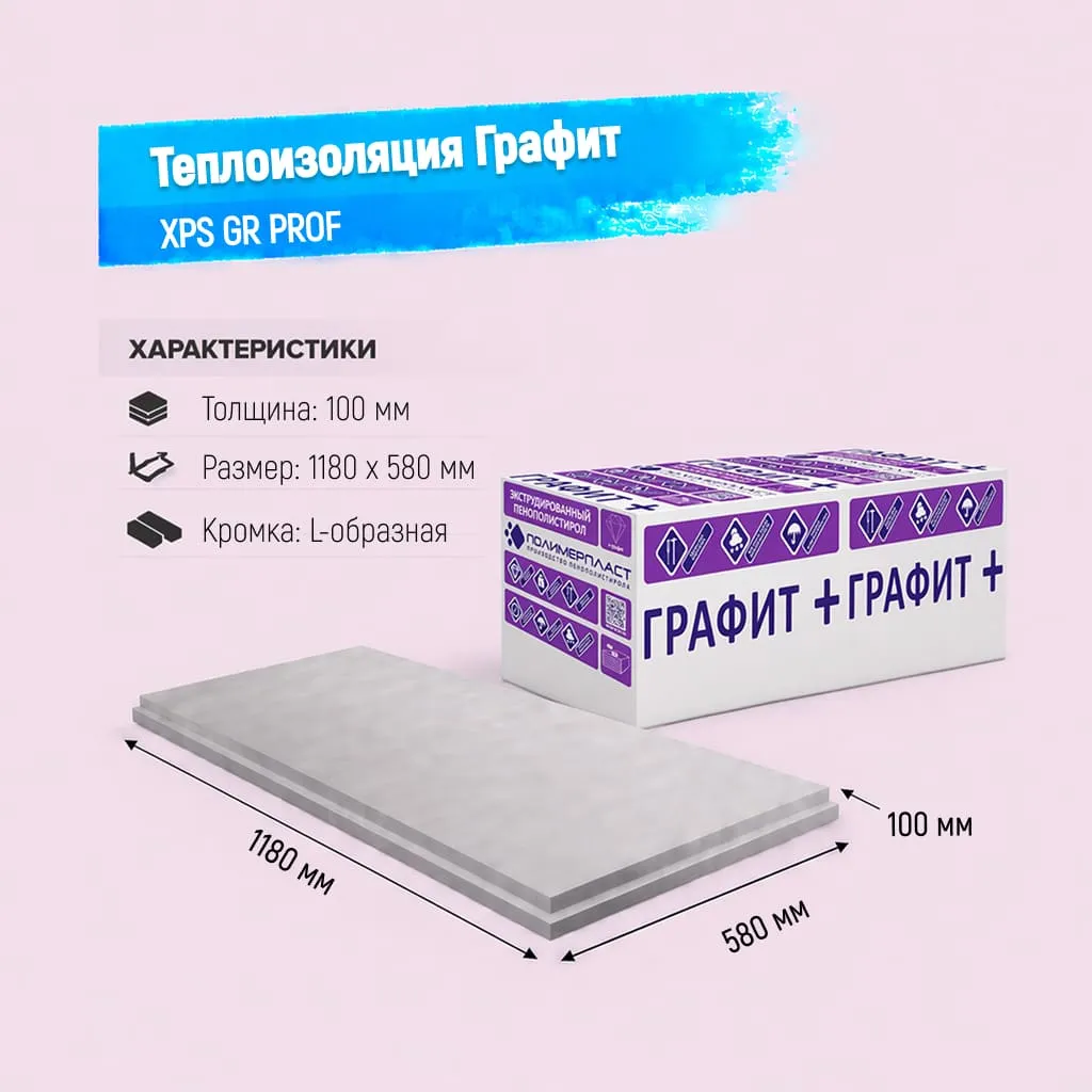 Пенополистирол экструдированный 100мм 1180х580мм ГРАФИТ XPS GP PROF