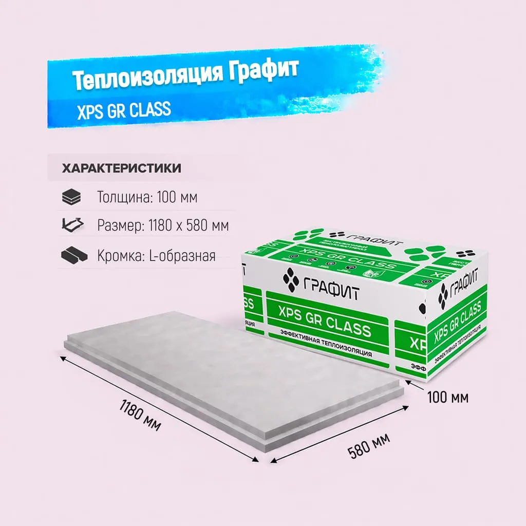 Пенополистирол экструдированный 100мм 1180х580мм ГРАФИТ XPS GP CLASS