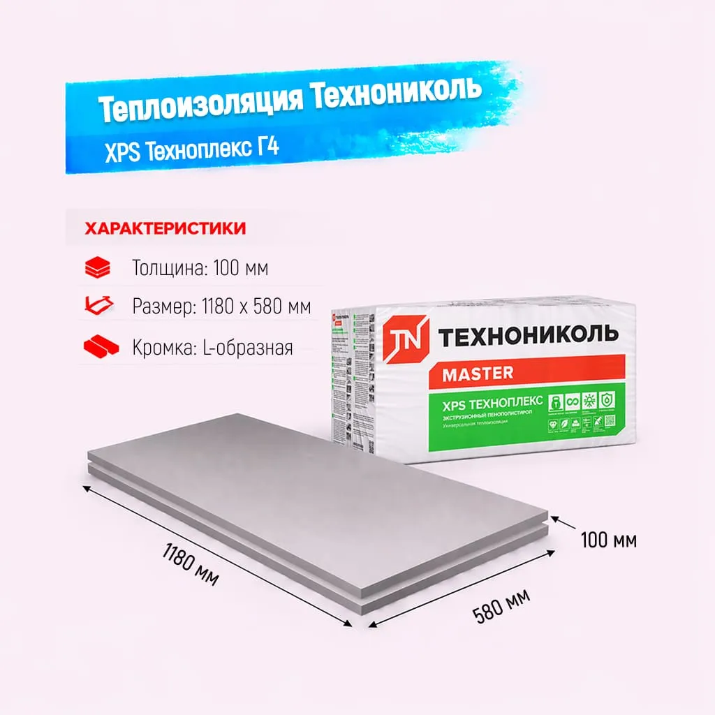 Пенополистирол экструдированный 100мм 1180х580мм ТН XPS Техноплекс Г4