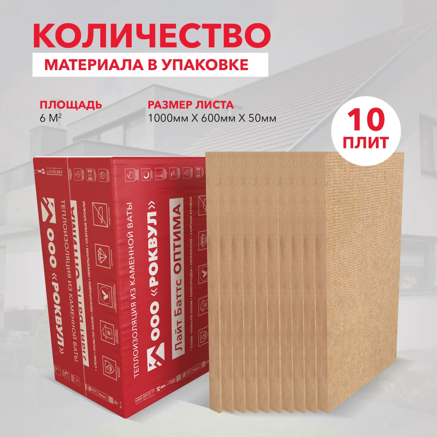 Утеплитель Rockwool Лайт Баттс Оптима базальтовая плита 1000х600х50мм